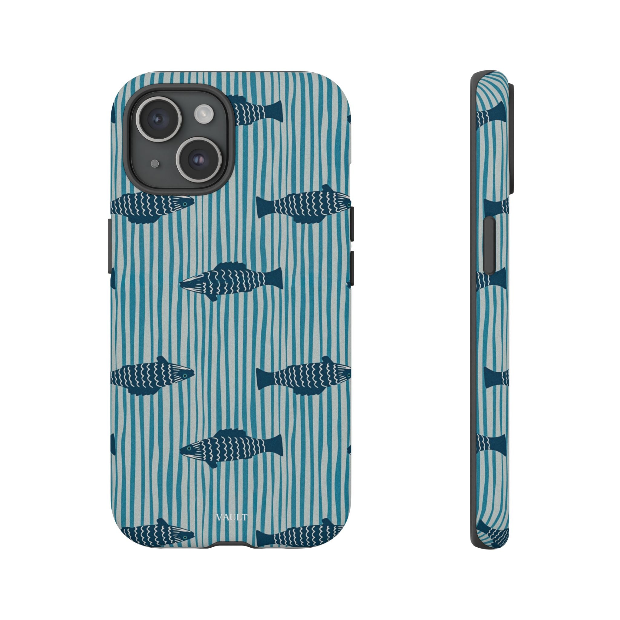 Fish Pattern Tough Phone Case — Blue Striped Ocean Design