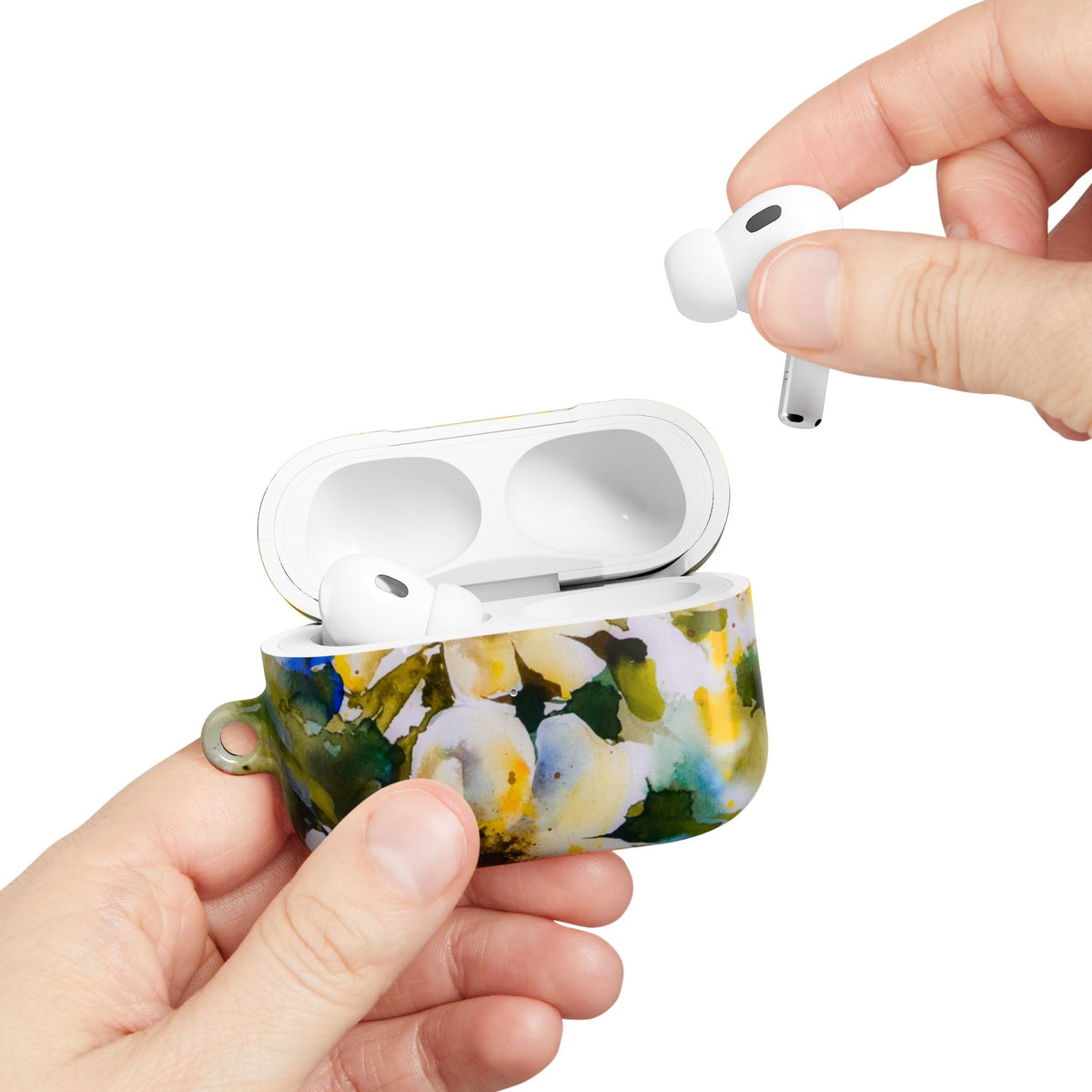 Floral Watercolor AirPod Case — White & Yellow Blossom Protective Cover