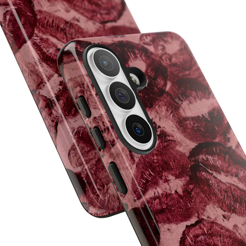 Kiss Print Phone Case – Burgundy Lip Pattern Protective Phone Cover