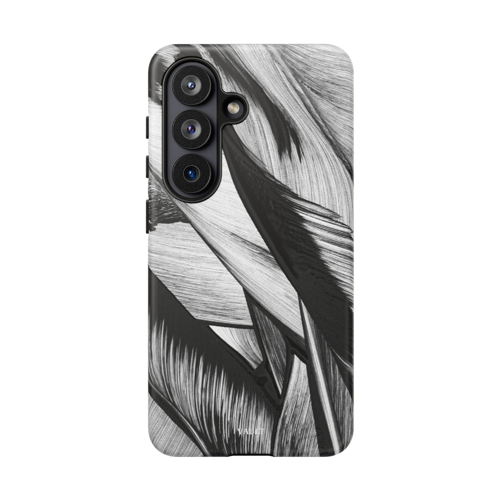 Monochrome Tropical Leaf Tough Phone Case — Black & White Botanical Protective Cover