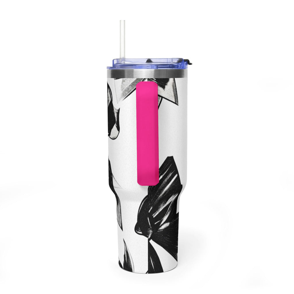 40oz Floral Black & White Vacuum Tumbler — Insulated Travel Cup