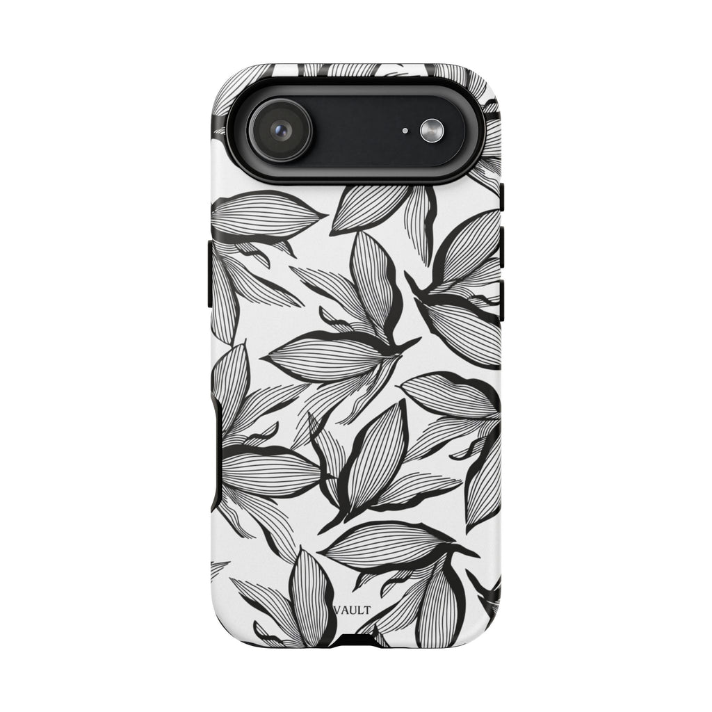 Floral Leaves Tough Phone Case – Black & White Botanical Protection