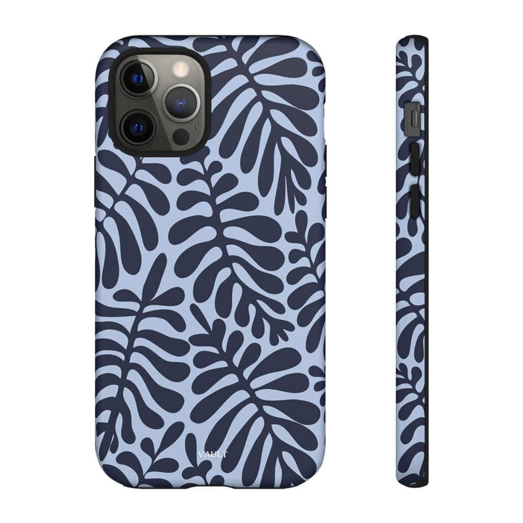 Floral Fern Tough Phone Case – Navy Blue on Light Blue, Protective Slim Cover