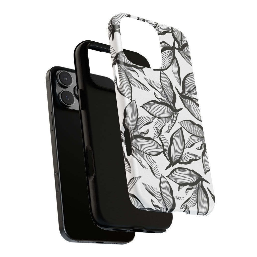 Floral Leaves Tough Phone Case – Black & White Botanical Protection