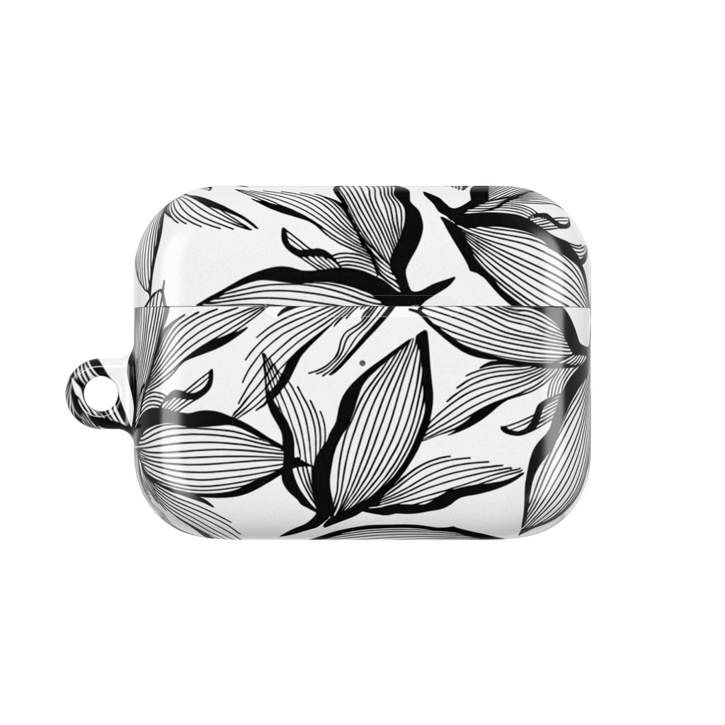 Floral Monochrome AirPod Case — Black & White Leaf Pattern