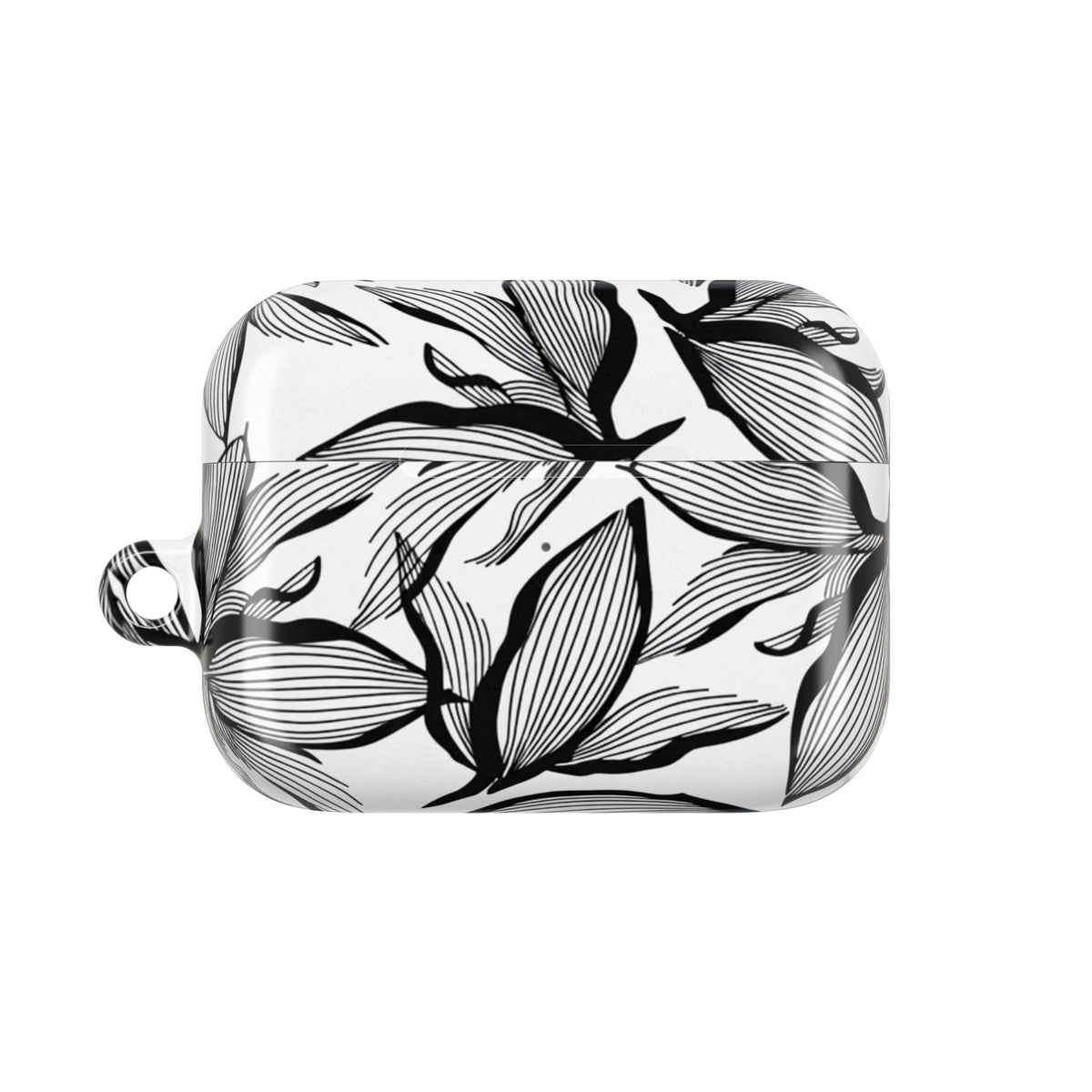Floral Monochrome AirPod Case — Black & White Leaf Pattern