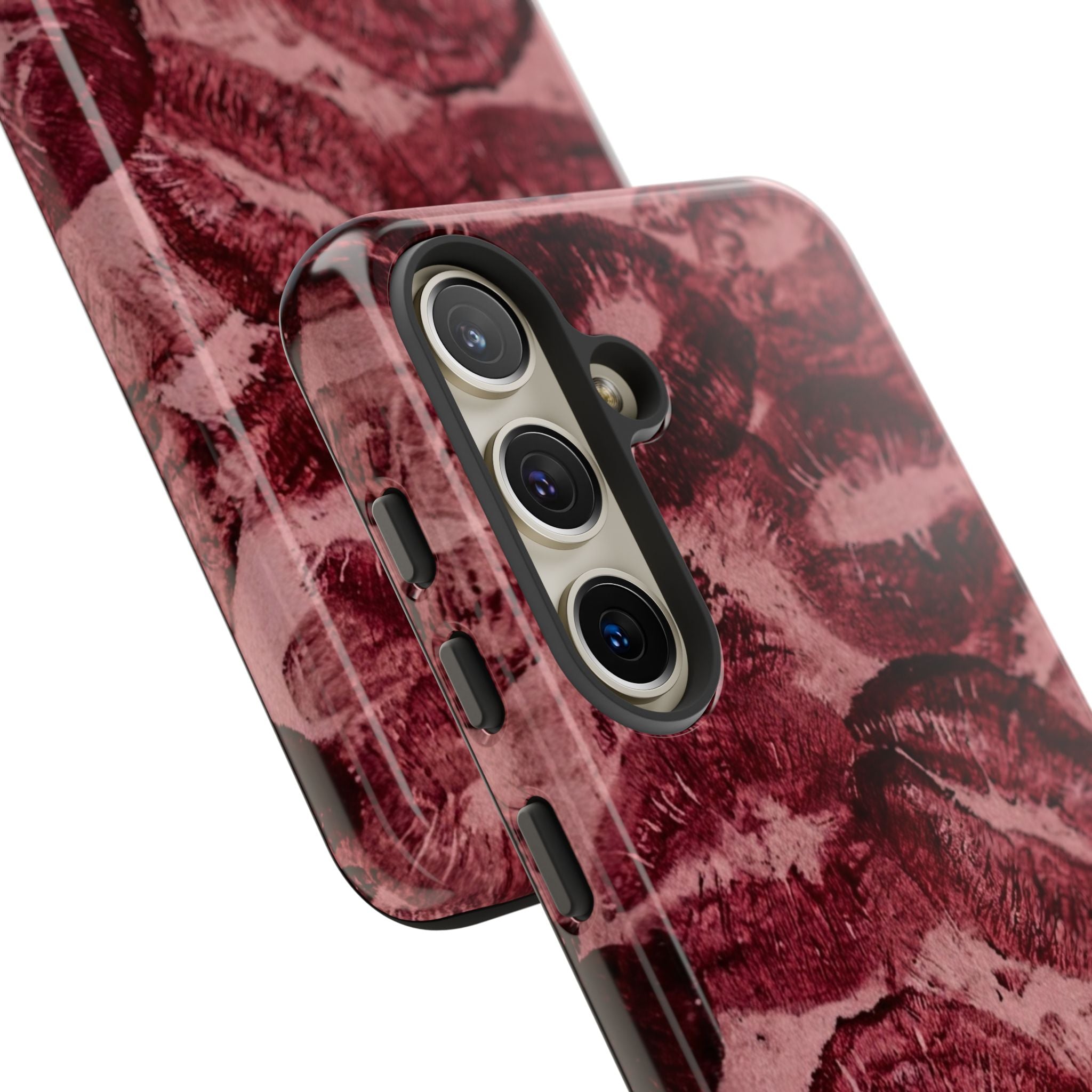 Kiss Print Phone Case – Burgundy Lip Pattern Protective Phone Cover