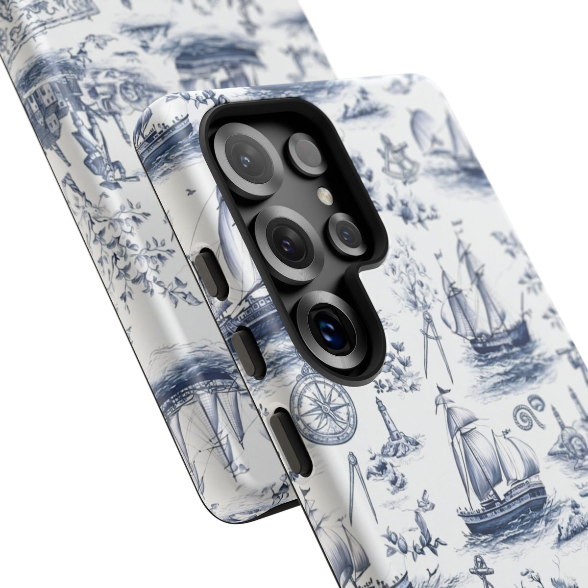 Nautical Vintage Ship Tough Phone Case — Blue Toile Sailboat Pattern