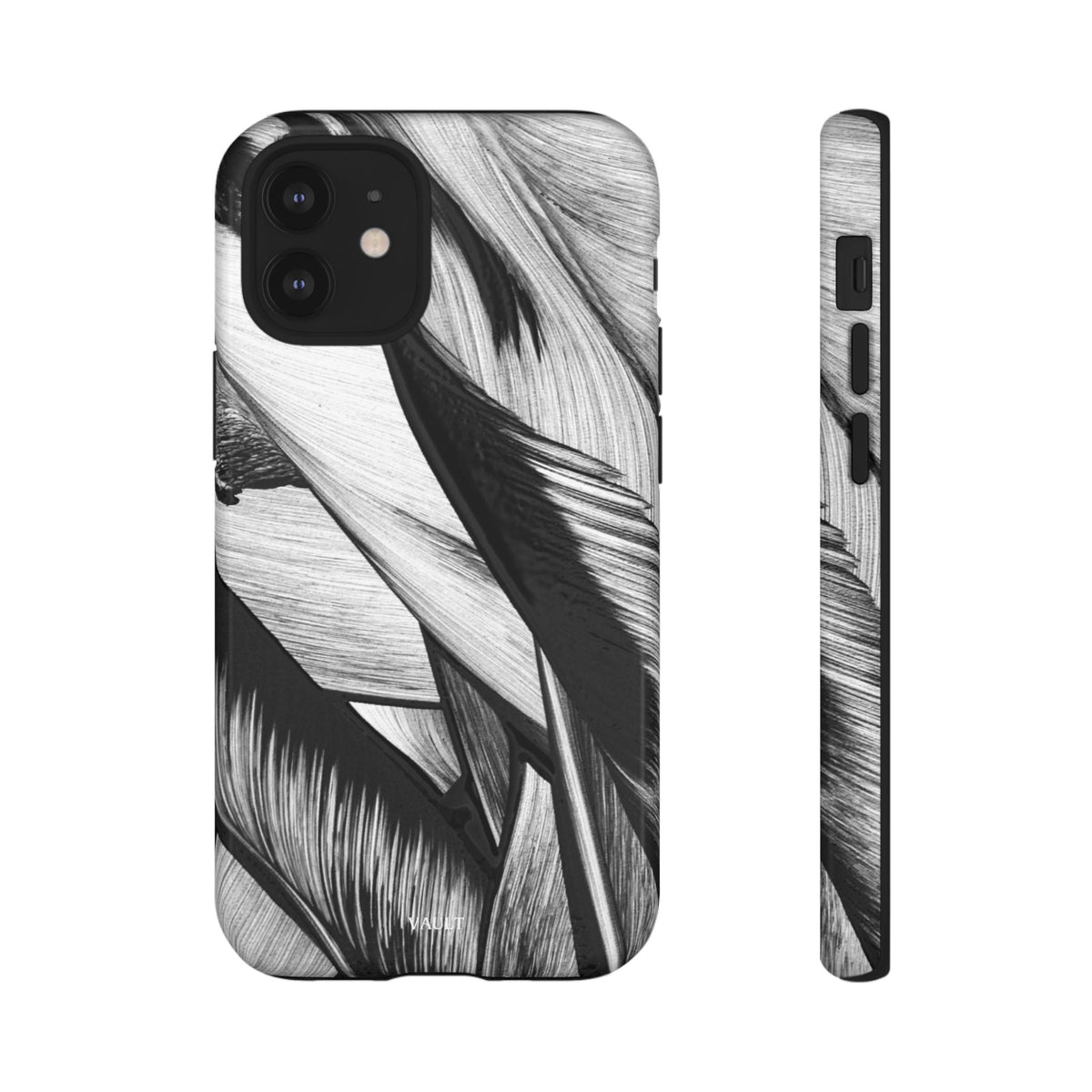 Monochrome Tropical Leaf Tough Phone Case — Black & White Botanical Protective Cover