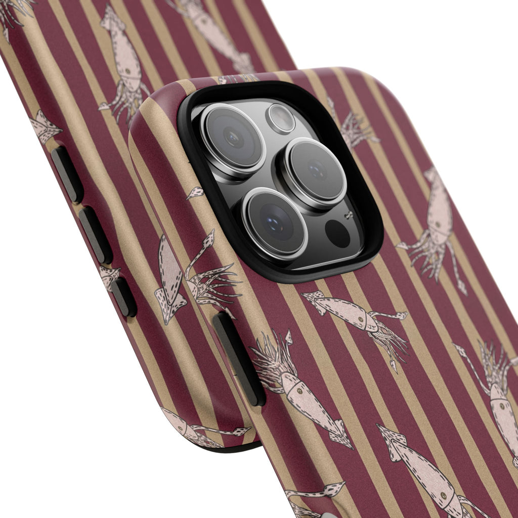 Phone Case - Vintage Shrimp Pattern on Burgundy Stripes