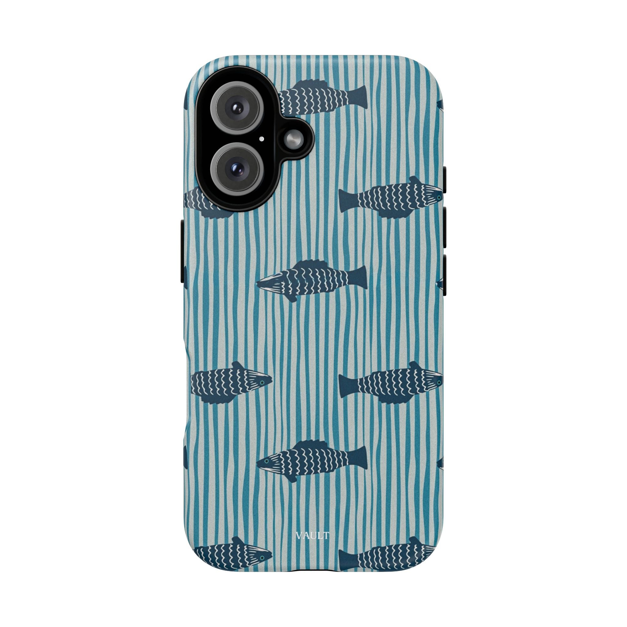 Fish Pattern Tough Phone Case — Blue Striped Ocean Design