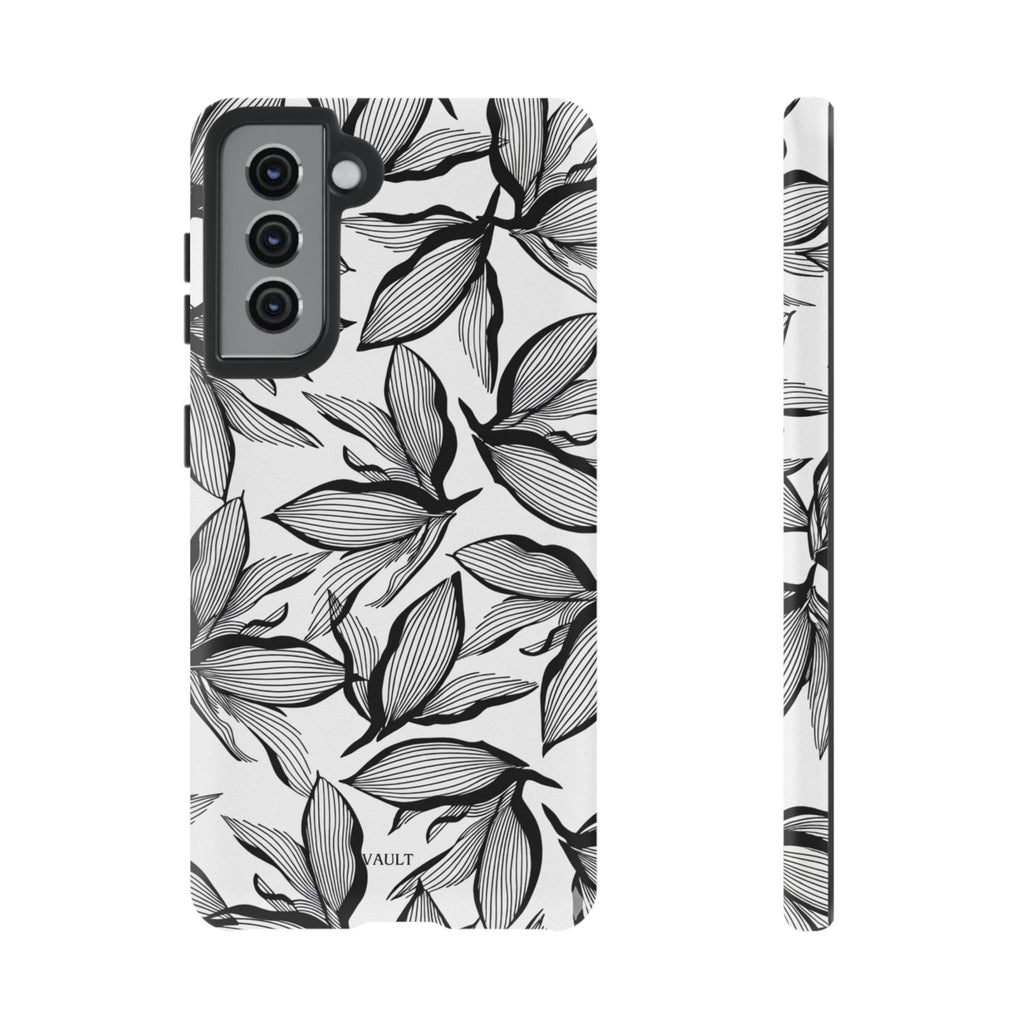 Floral Leaves Tough Phone Case – Black & White Botanical Protection