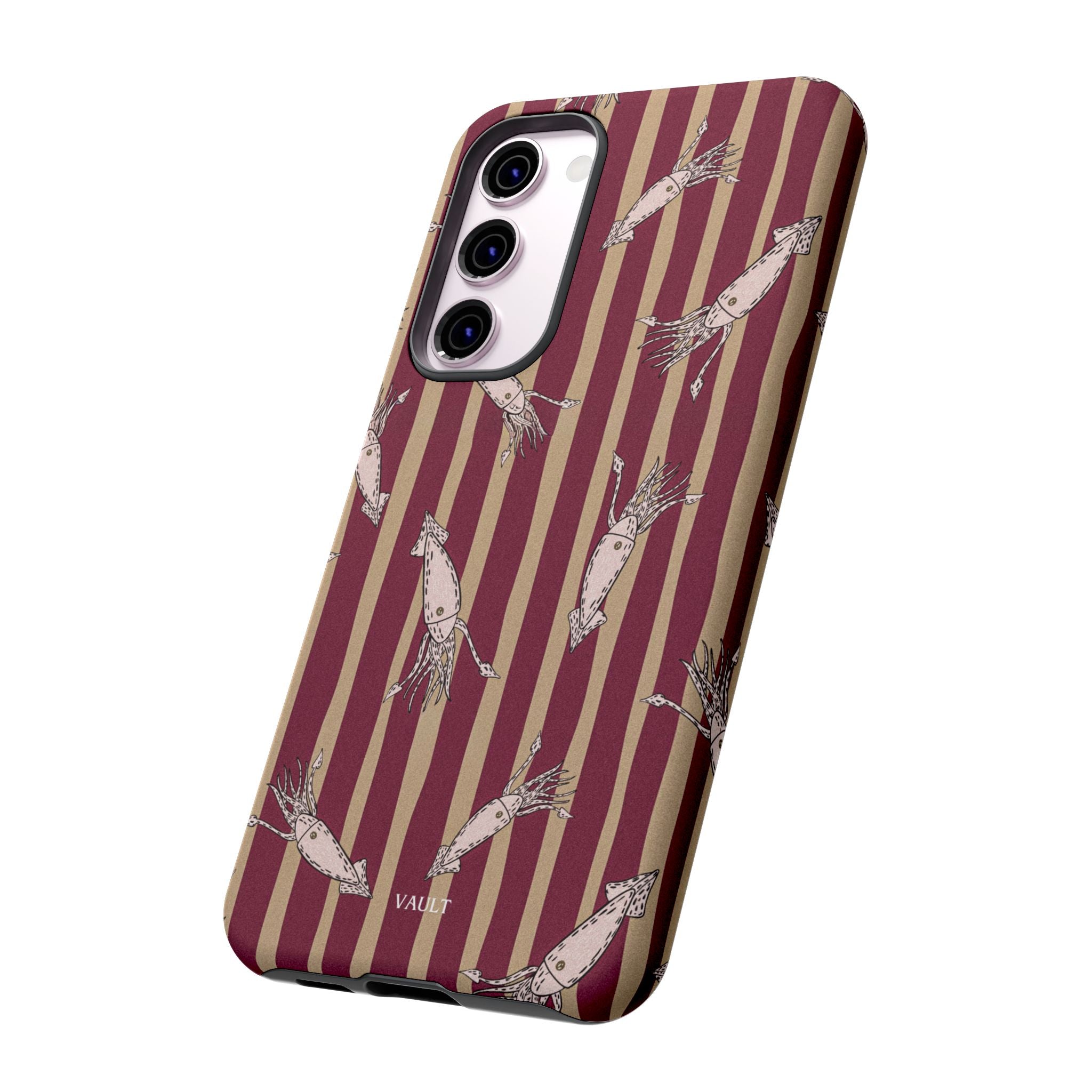 Phone Case - Vintage Shrimp Pattern on Burgundy Stripes