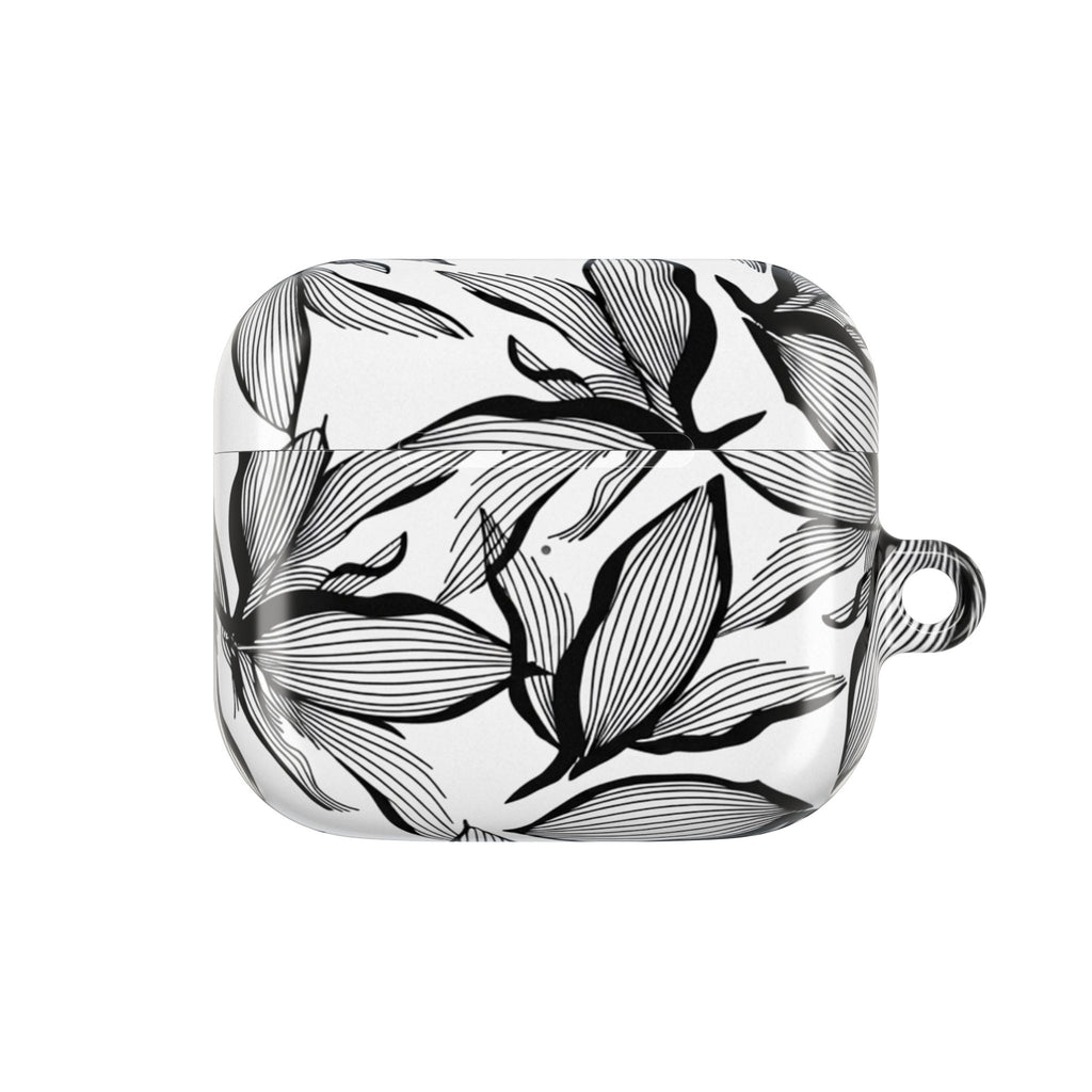 Floral Monochrome AirPod Case — Black & White Leaf Pattern
