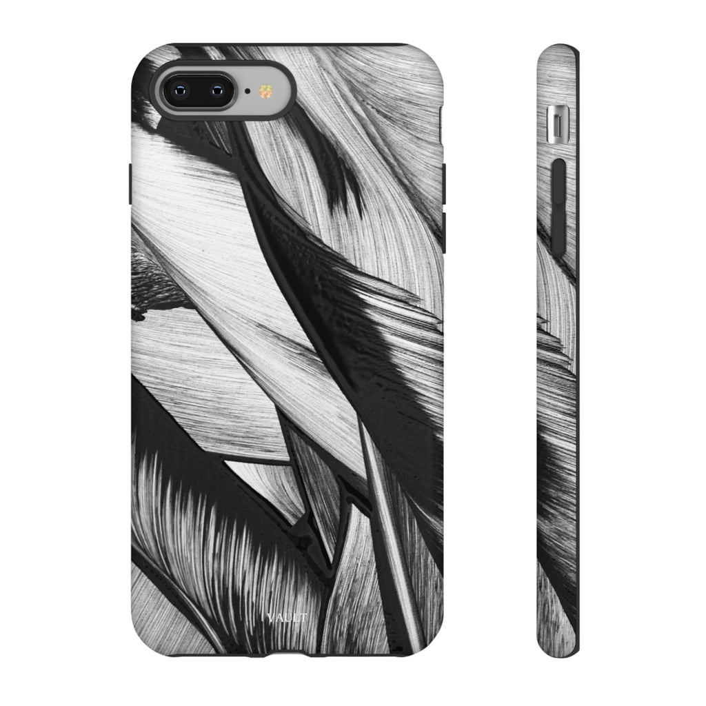Monochrome Tropical Leaf Tough Phone Case — Black & White Botanical Protective Cover