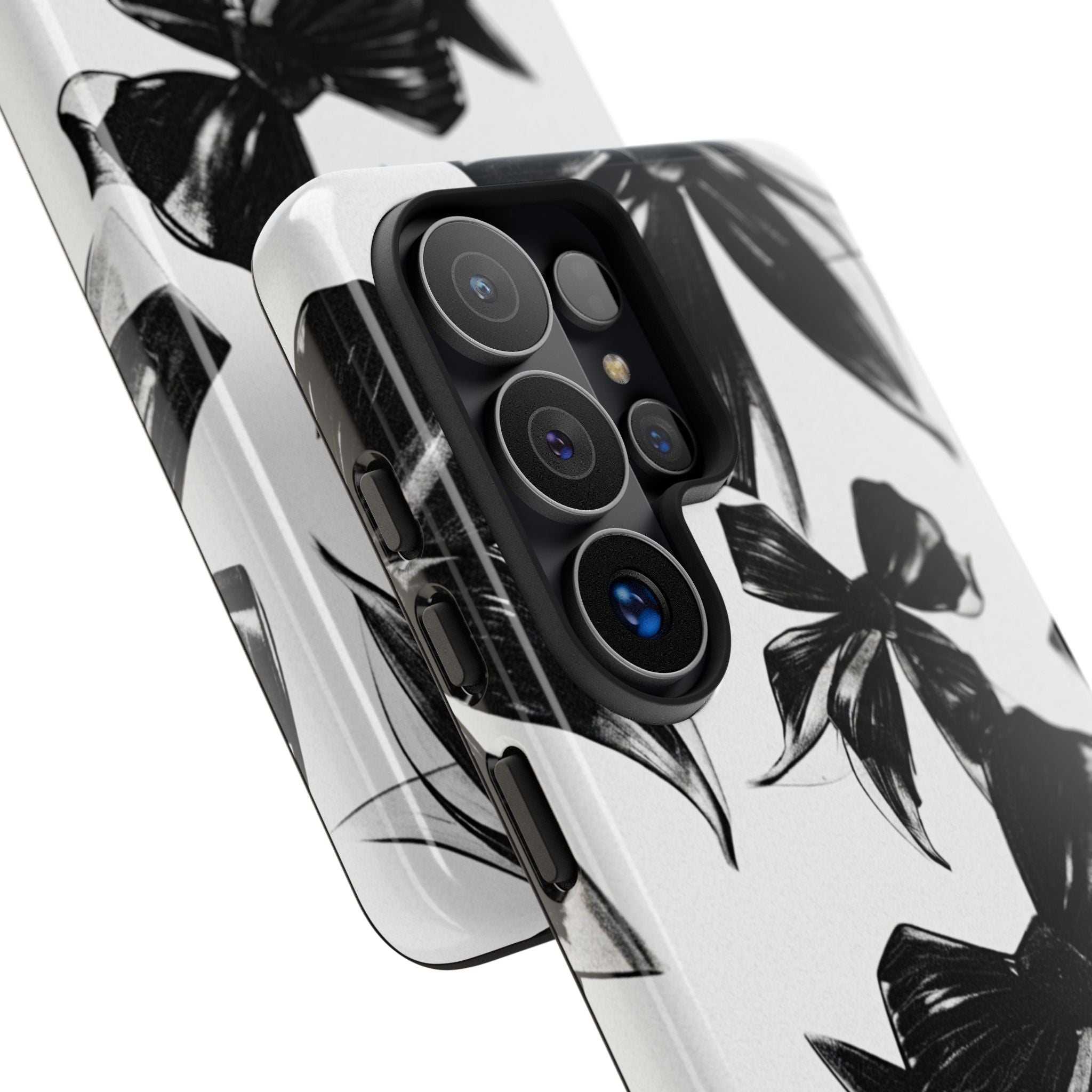 Floral Brushstroke Phone Case — Black & White Botanical Tough Case