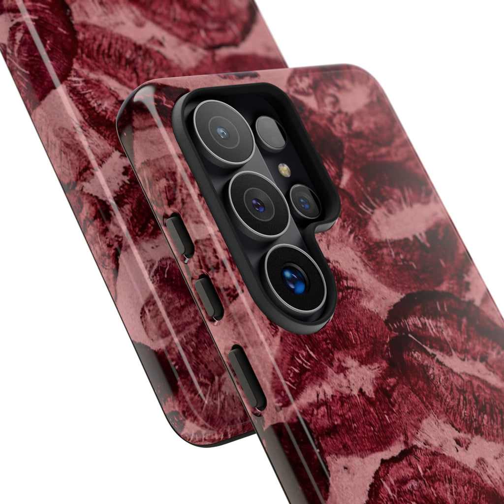 Kiss Print Phone Case – Burgundy Lip Pattern Protective Phone Cover