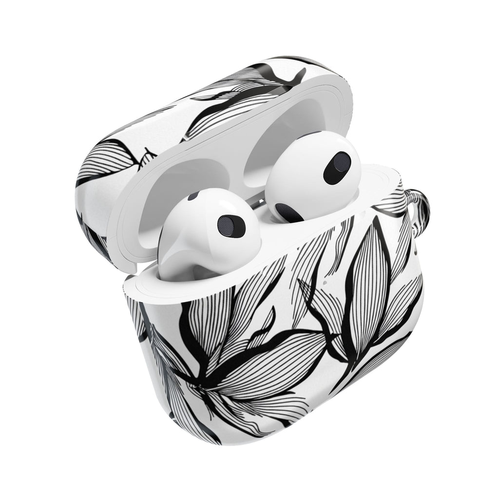 Floral Monochrome AirPod Case — Black & White Leaf Pattern