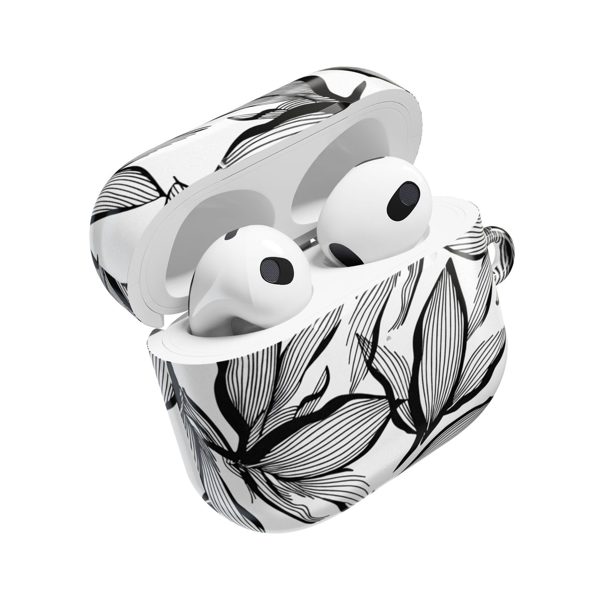 Floral Monochrome AirPod Case — Black & White Leaf Pattern