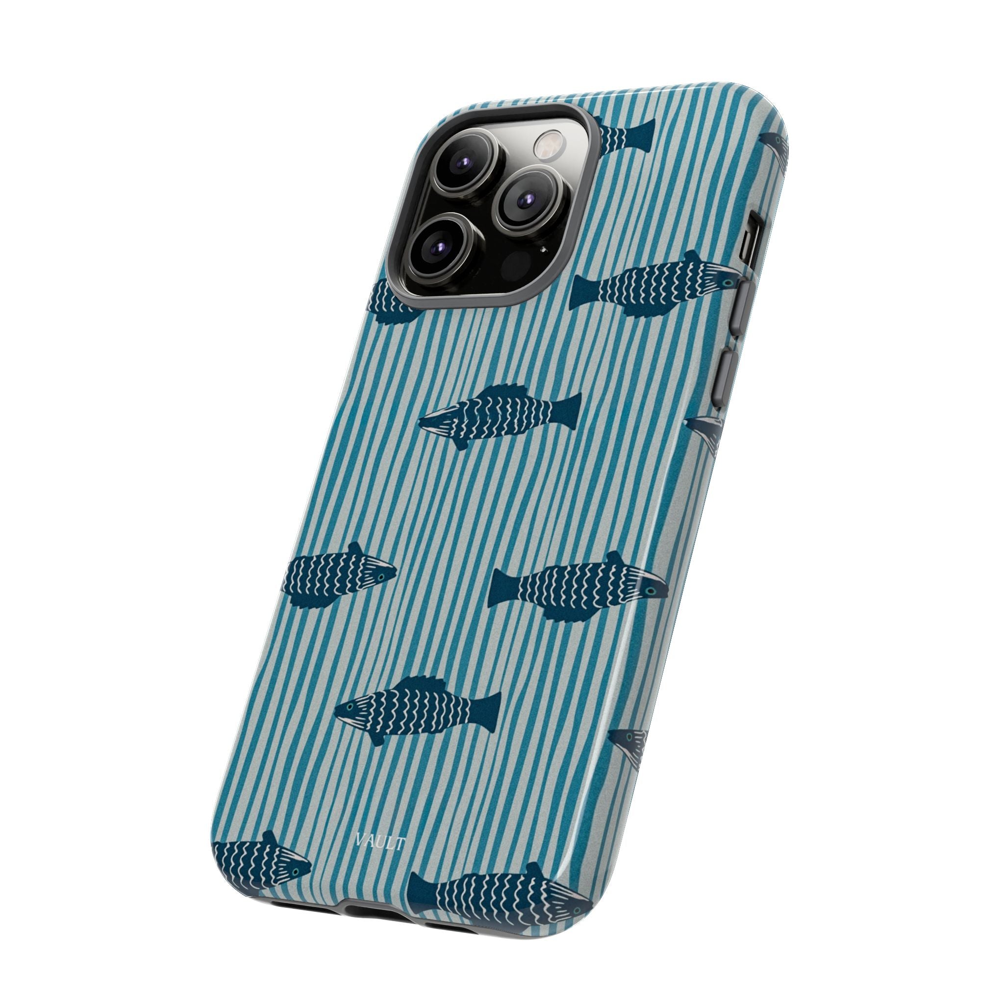 Fish Pattern Tough Phone Case — Blue Striped Ocean Design