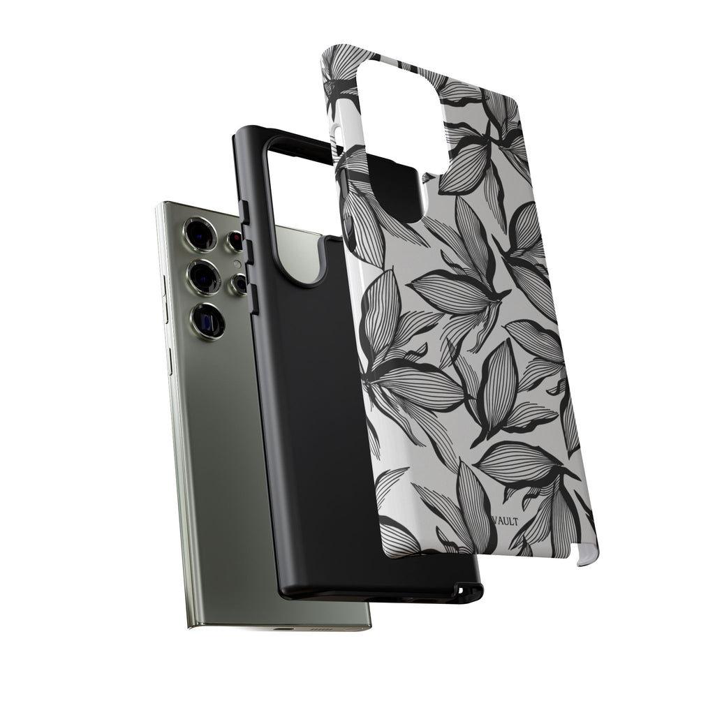Floral Leaves Tough Phone Case – Black & White Botanical Protection