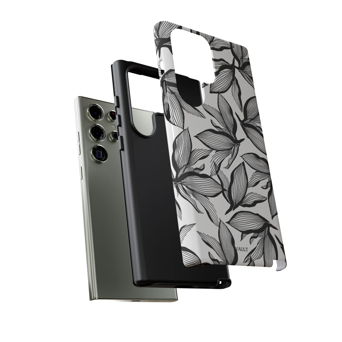 Floral Leaves Tough Phone Case – Black & White Botanical Protection