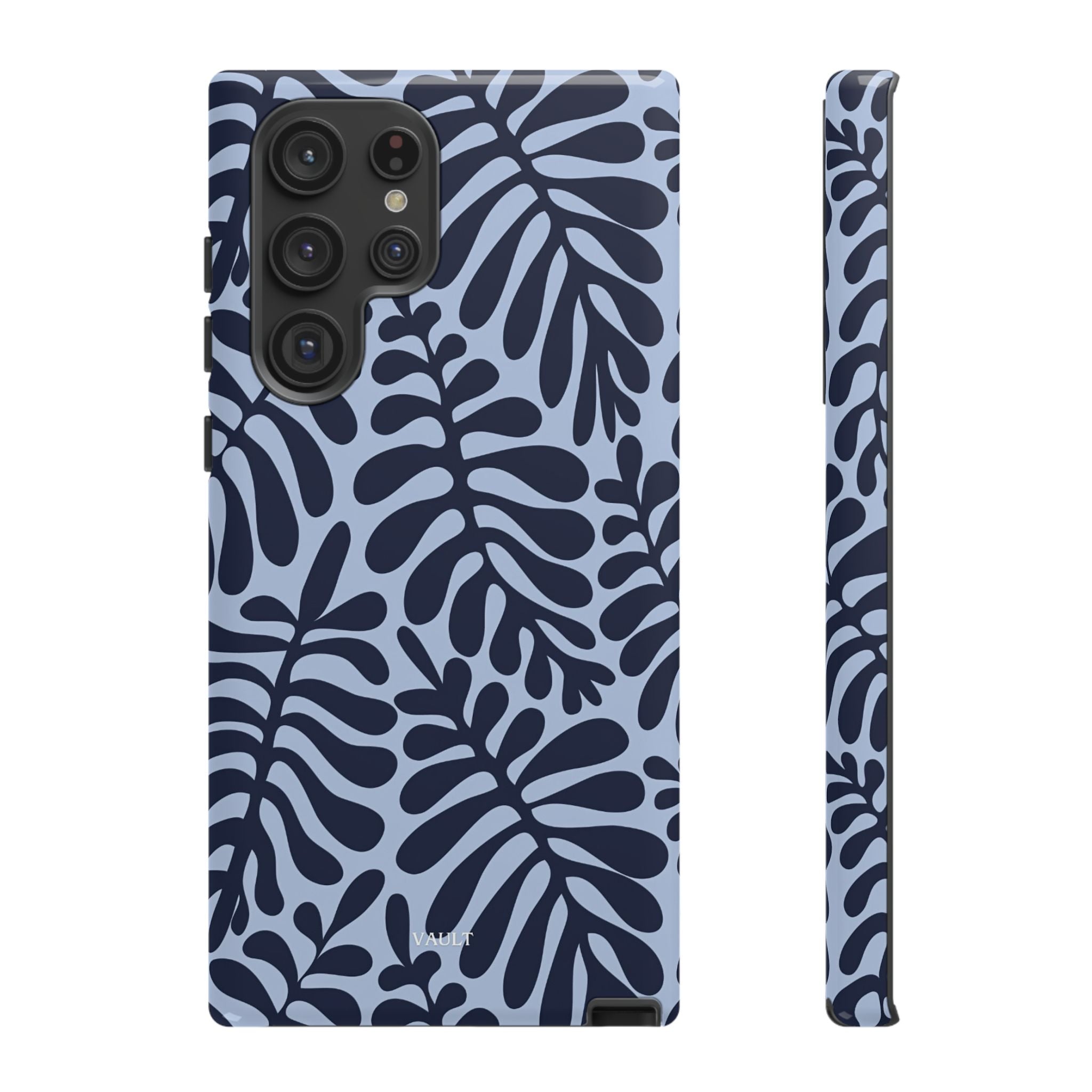 Floral Fern Tough Phone Case – Navy Blue on Light Blue, Protective Slim Cover