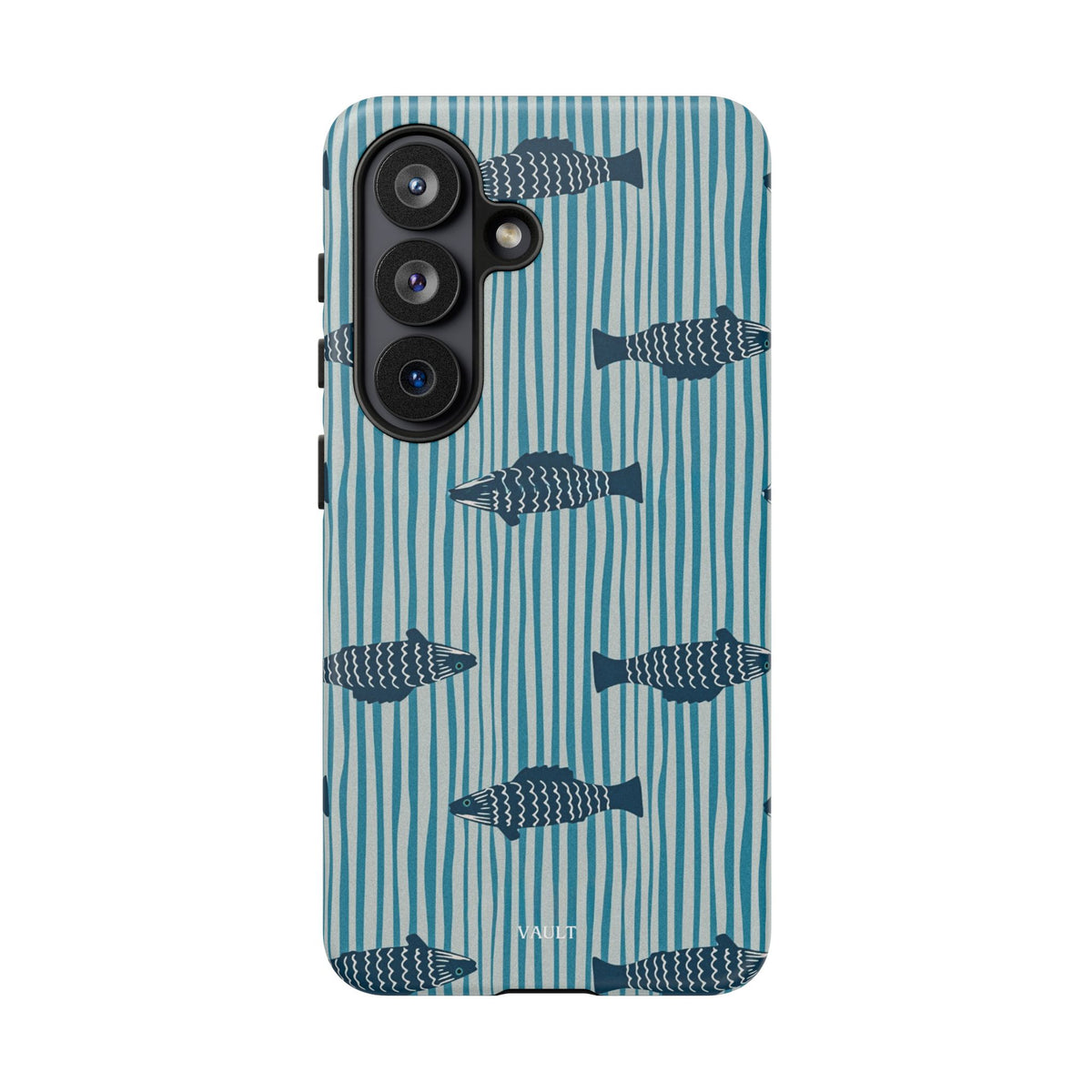 Fish Pattern Tough Phone Case — Blue Striped Ocean Design