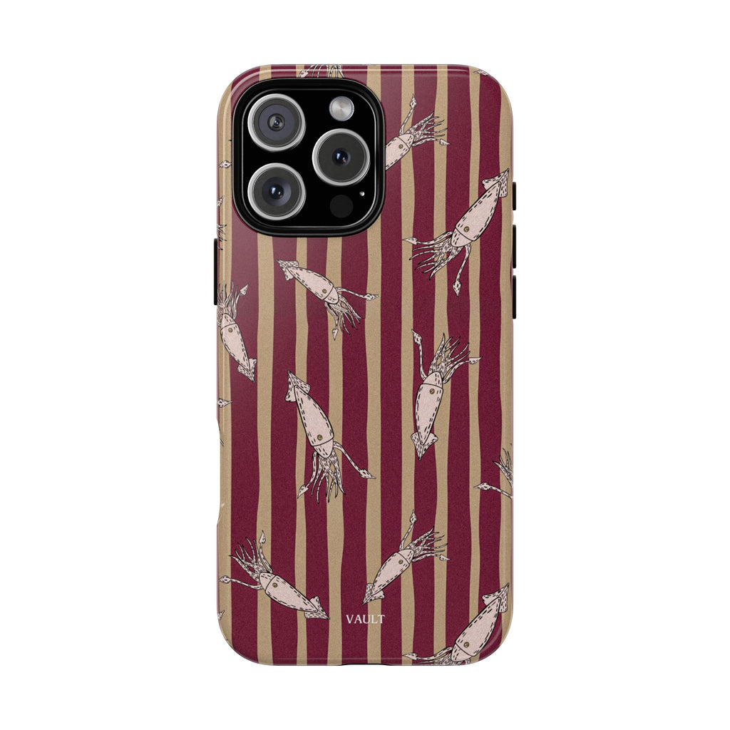 Phone Case - Vintage Shrimp Pattern on Burgundy Stripes