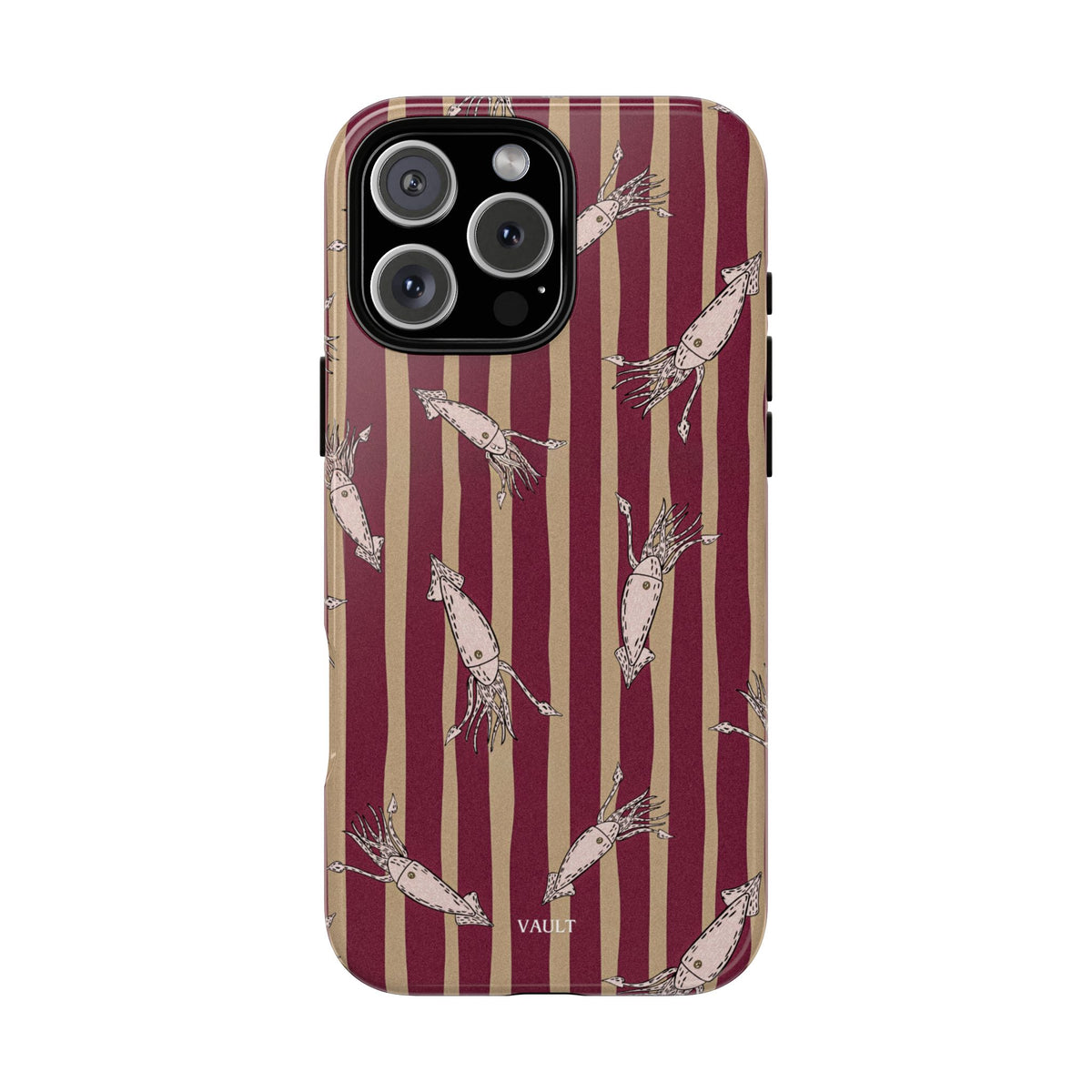 Phone Case - Vintage Shrimp Pattern on Burgundy Stripes