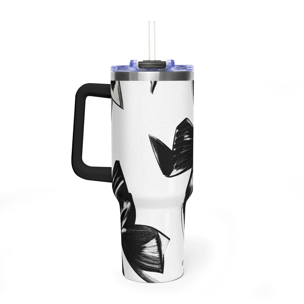 40oz Floral Black & White Vacuum Tumbler — Insulated Travel Cup