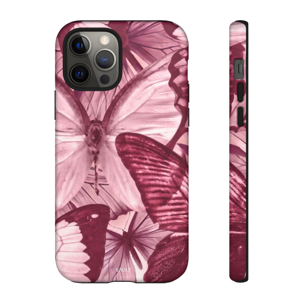 Butterfly Tough Phone Case — Vintage Pink Floral Protective Cover