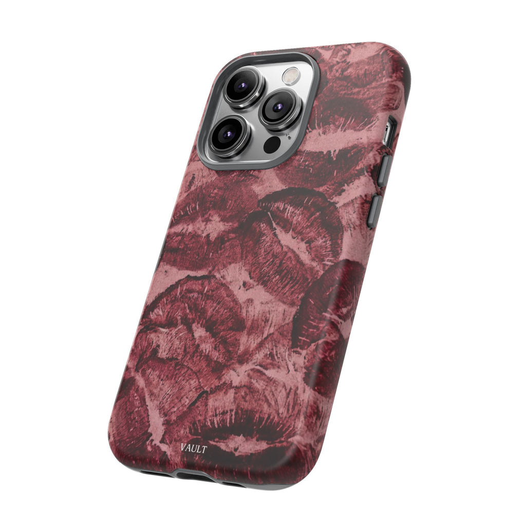 Kiss Print Phone Case – Burgundy Lip Pattern Protective Phone Cover