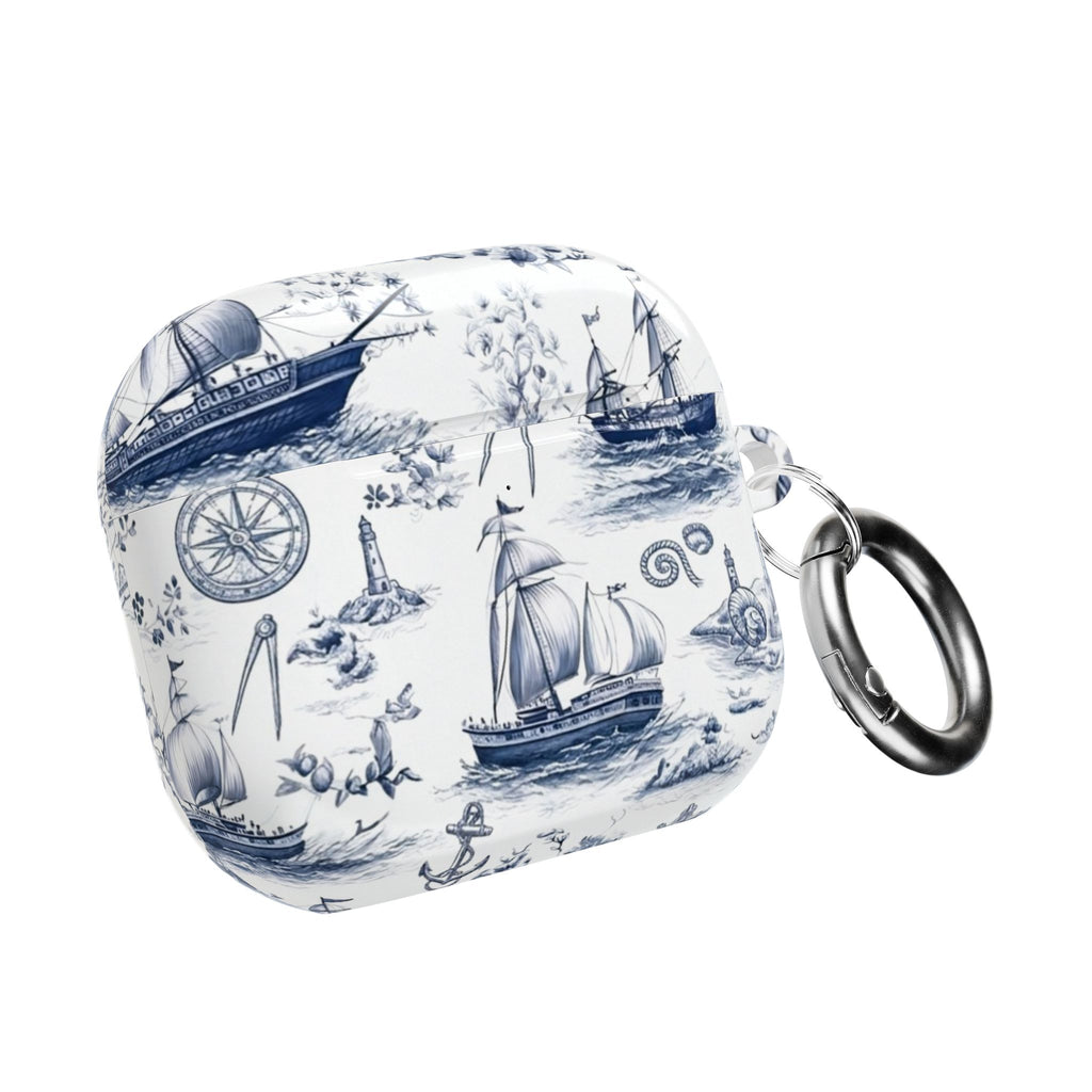 Nautical Toile AirPod Case – Blue Sailboat & Lighthouse Protective Cover