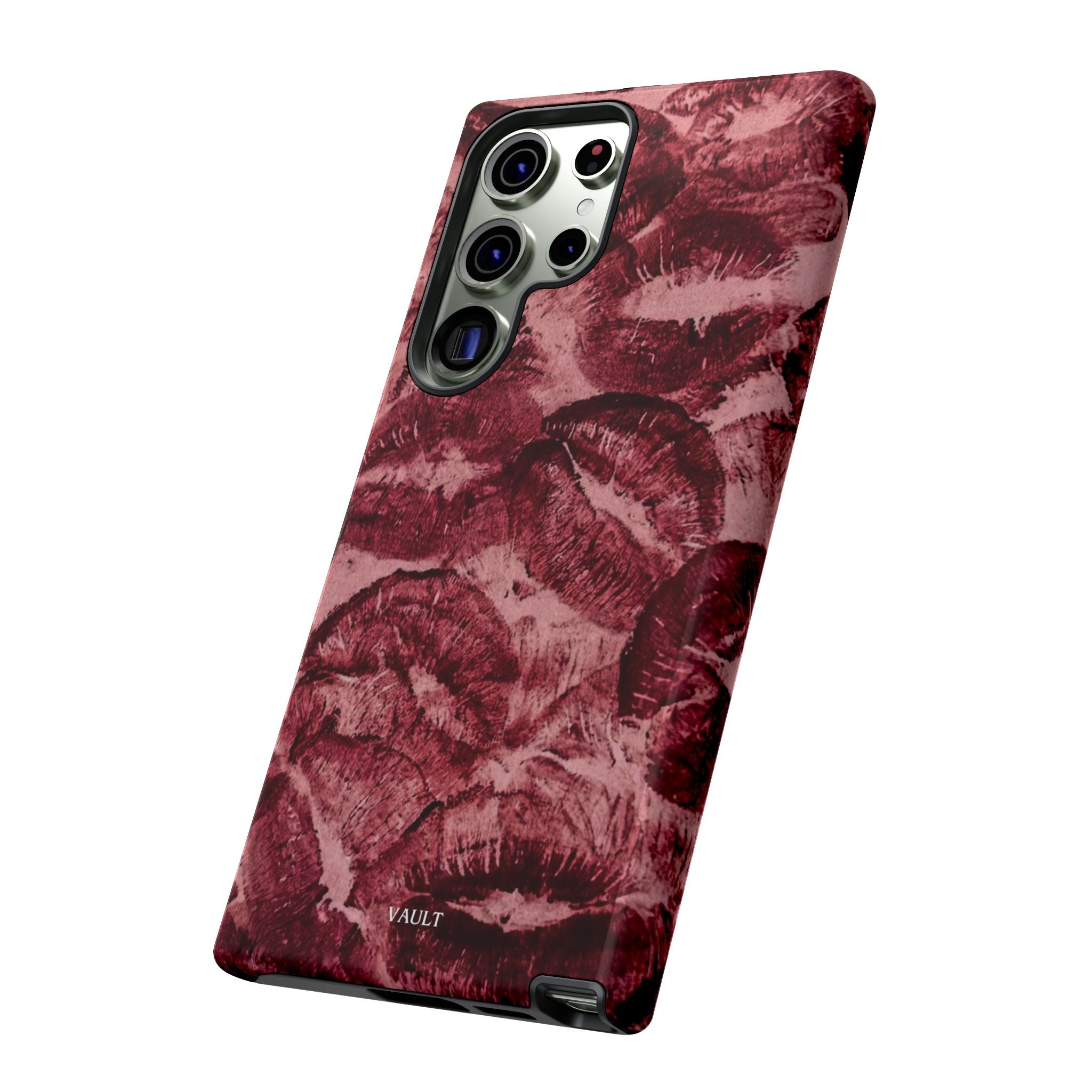 Kiss Print Phone Case – Burgundy Lip Pattern Protective Phone Cover