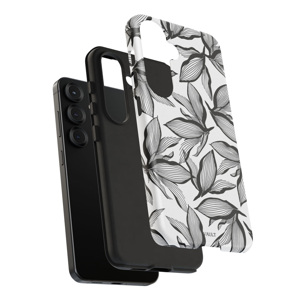 Floral Leaves Tough Phone Case – Black & White Botanical Protection