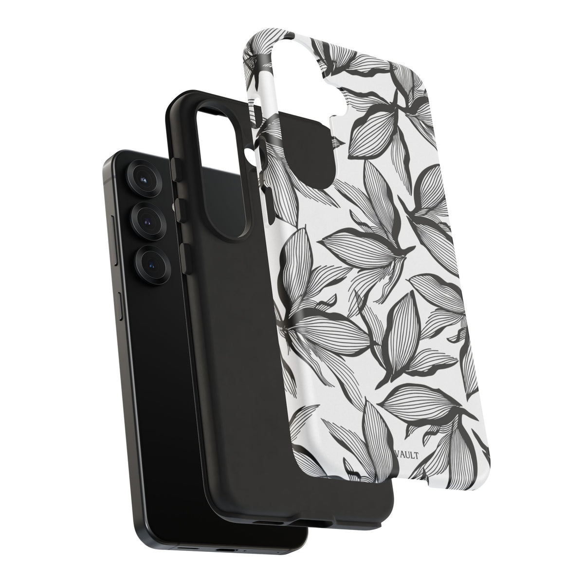 Floral Leaves Tough Phone Case – Black & White Botanical Protection