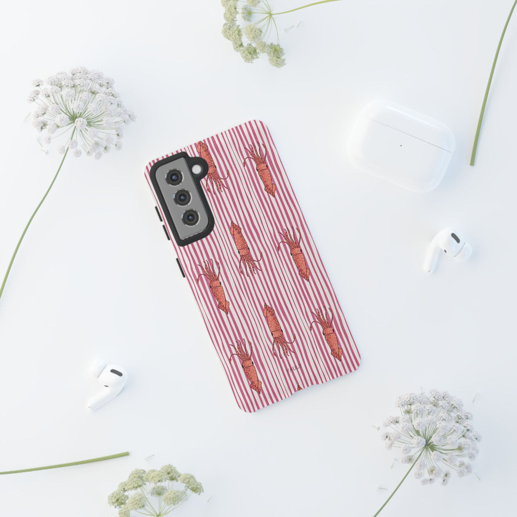 Squid Stripe Phone Case — Pink Nautical Sea Creature Pattern