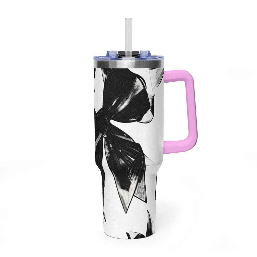 40oz Floral Black & White Vacuum Tumbler — Insulated Travel Cup