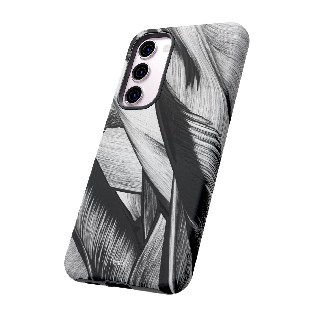 Monochrome Tropical Leaf Tough Phone Case — Black & White Botanical Protective Cover