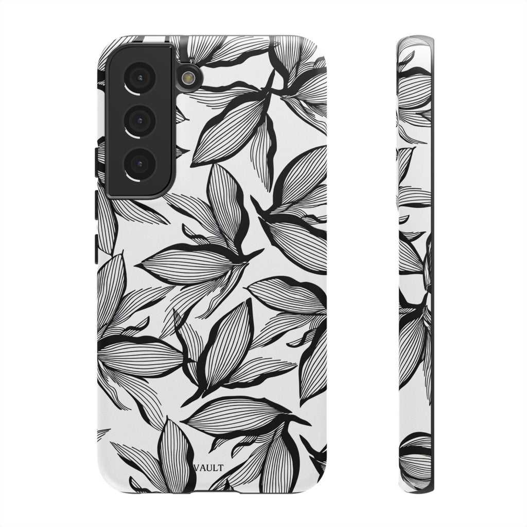 Floral Leaves Tough Phone Case – Black & White Botanical Protection
