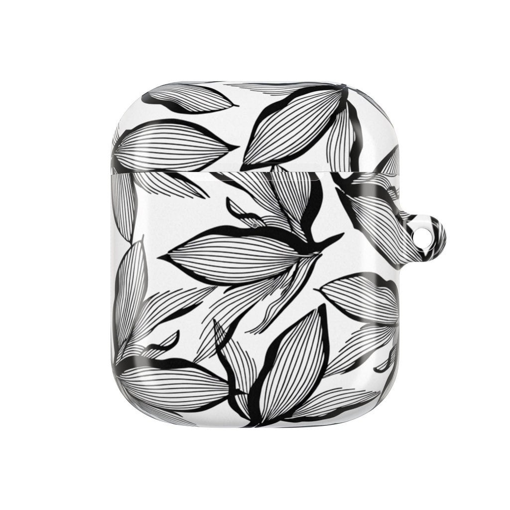 Floral Monochrome AirPod Case — Black & White Leaf Pattern