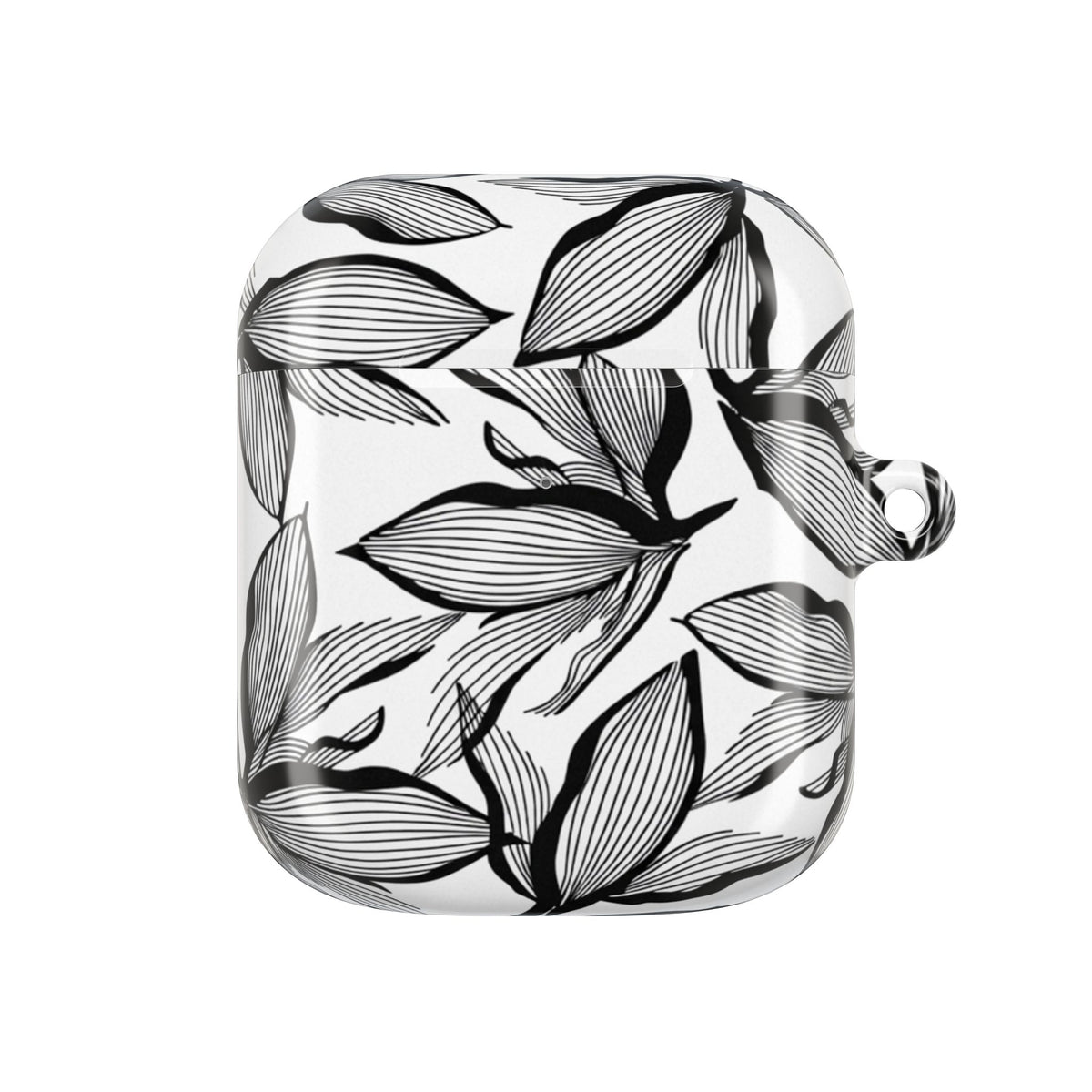 Floral Monochrome AirPod Case — Black & White Leaf Pattern