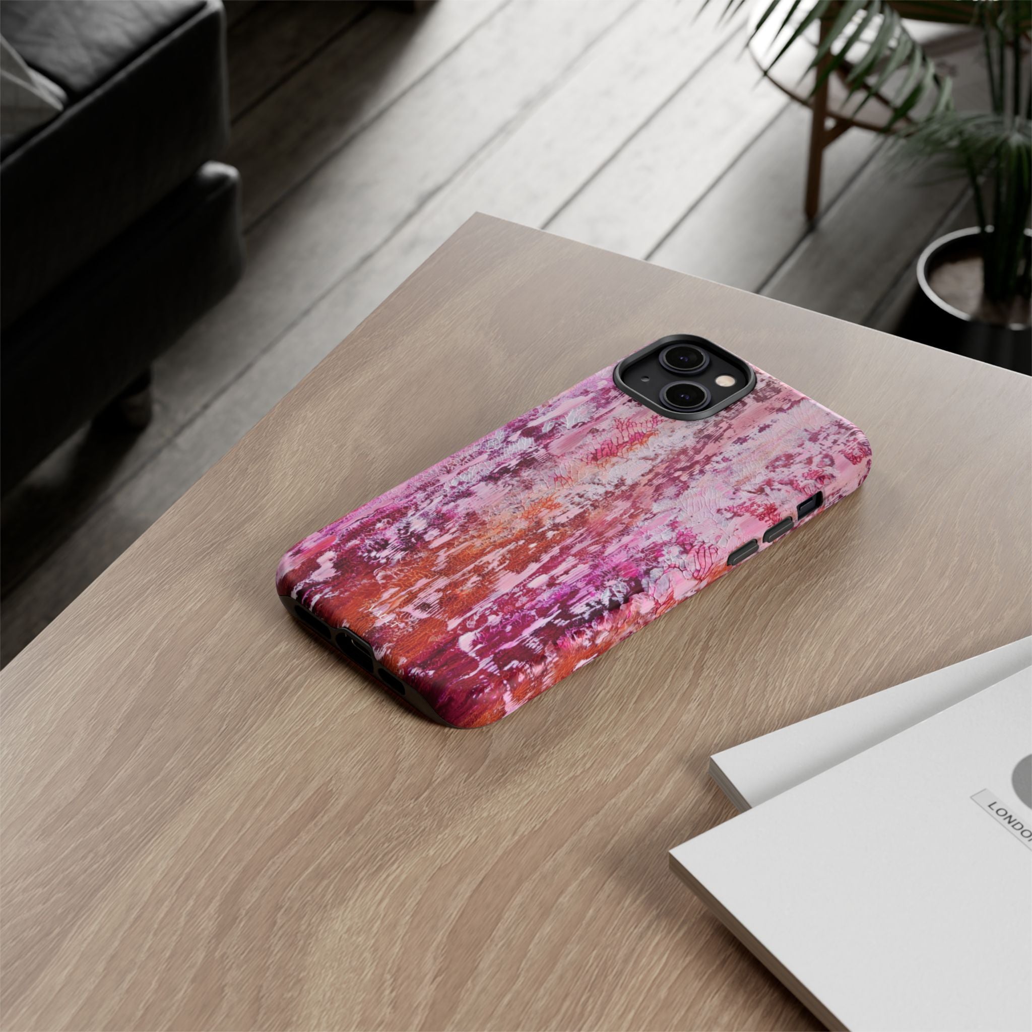 Pink Abstract Art Tough Phone Case — Protective Artistic Phone Cover