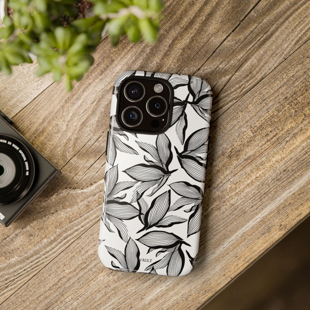 Floral Leaves Tough Phone Case – Black & White Botanical Protection