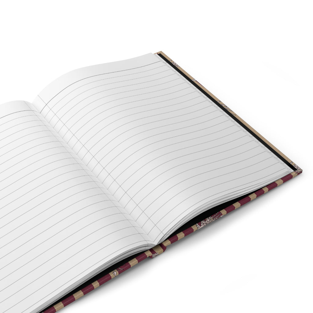 Hardcover Journal — Vintage Shrimp Pattern on Burgundy Stripes