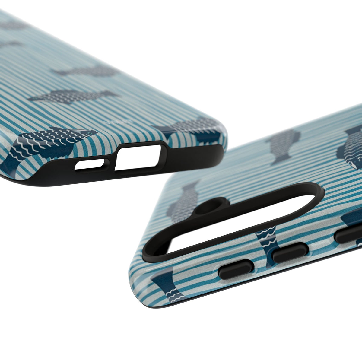 Fish Pattern Tough Phone Case — Blue Striped Ocean Design