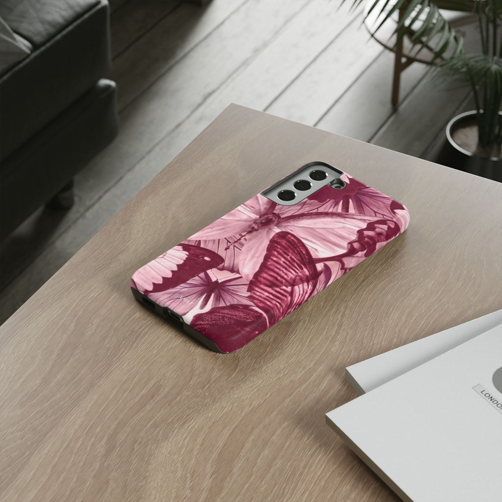 Butterfly Tough Phone Case — Vintage Pink Floral Protective Cover