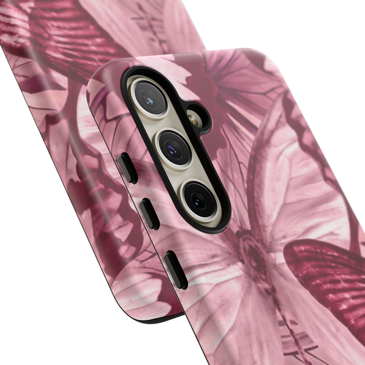 Butterfly Tough Phone Case — Vintage Pink Floral Protective Cover