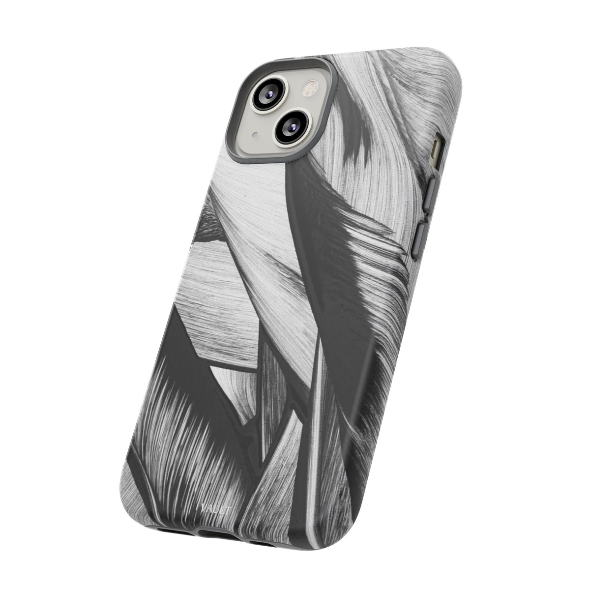 Monochrome Tropical Leaf Tough Phone Case — Black & White Botanical Protective Cover